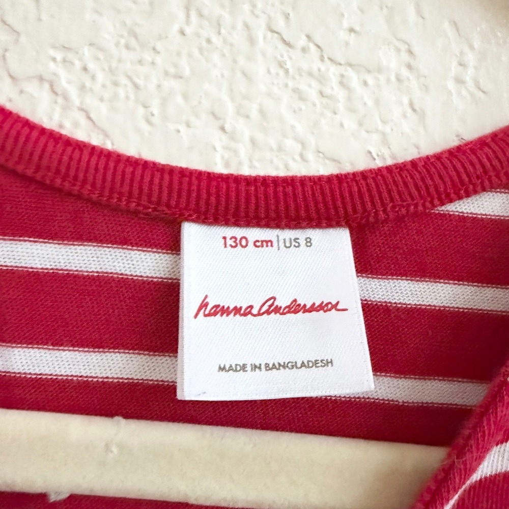 Hanna Andersson Kids Red White Striped Rainbow Pocket Dress Size 130 US 8 Cotton - Picture 7 of 10